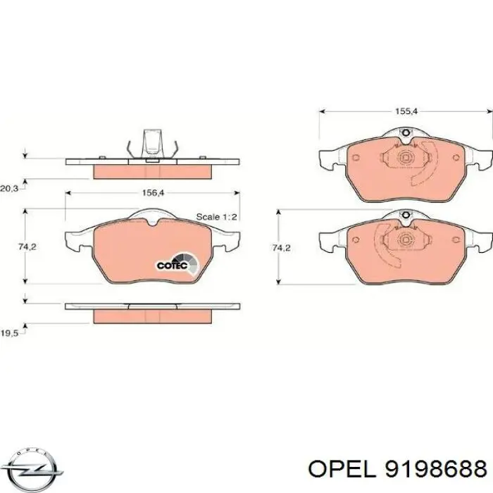 9198688 Opel колодки тормозные передние дисковые