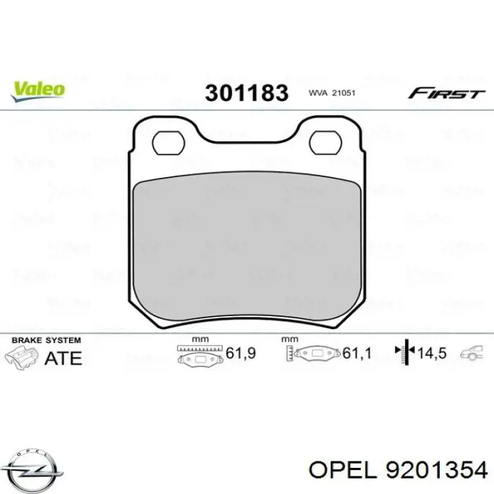 Колодки тормозные задние дисковые Opel 9201354
