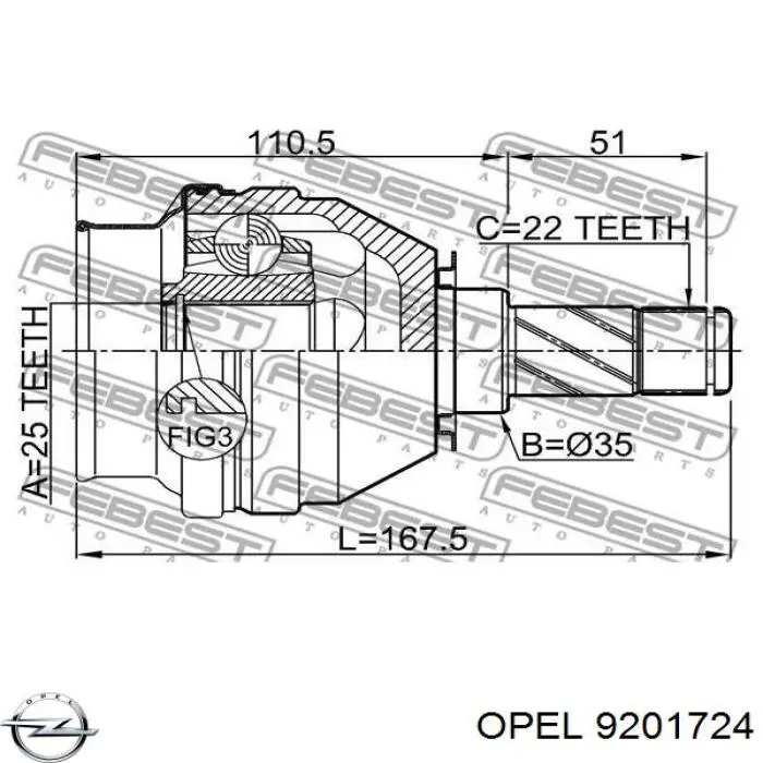 Шарнир угловых скоростей внутренний передний Opel 0374320 цена, от 1306.13 USD