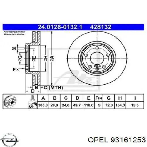 93161253 Opel Диск тормозной передний