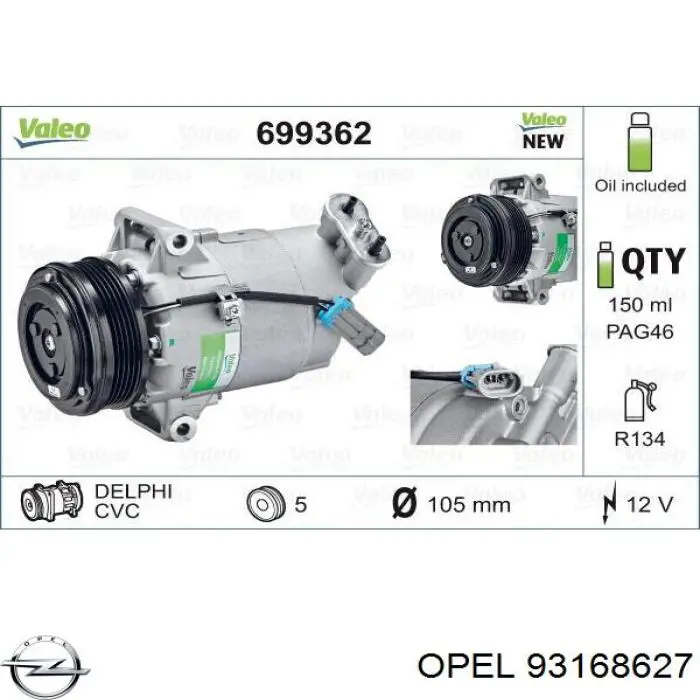 93168627 Opel compressor de aparelho de ar condicionado