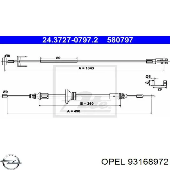 93168972 Opel cabo do freio de estacionamento, kit para automóvel