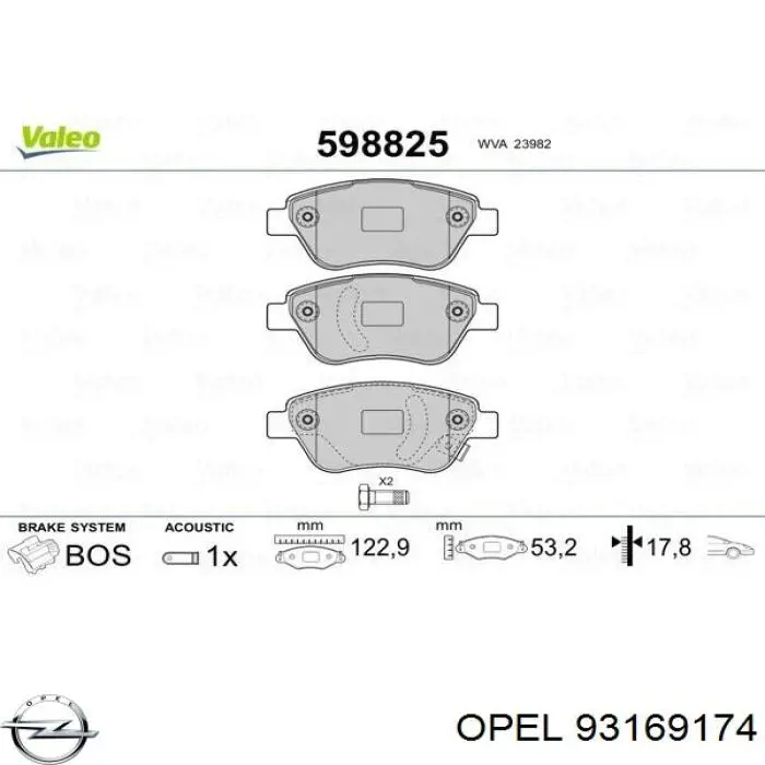 Тормозные колодки Opel 93169174