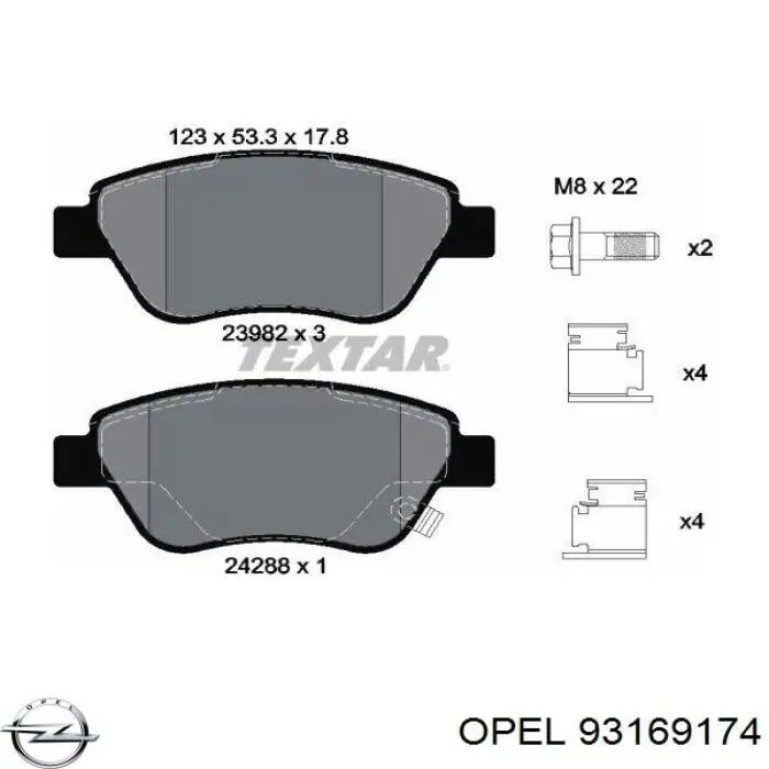 Колодки Opel 93169174 цена, от 21.14 USD