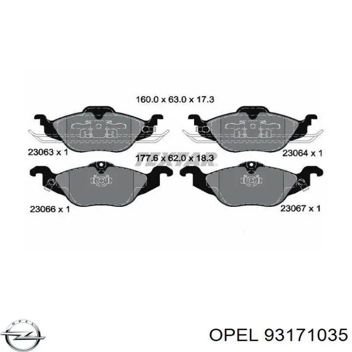 Передние тормозные колодки 93171035 Opel