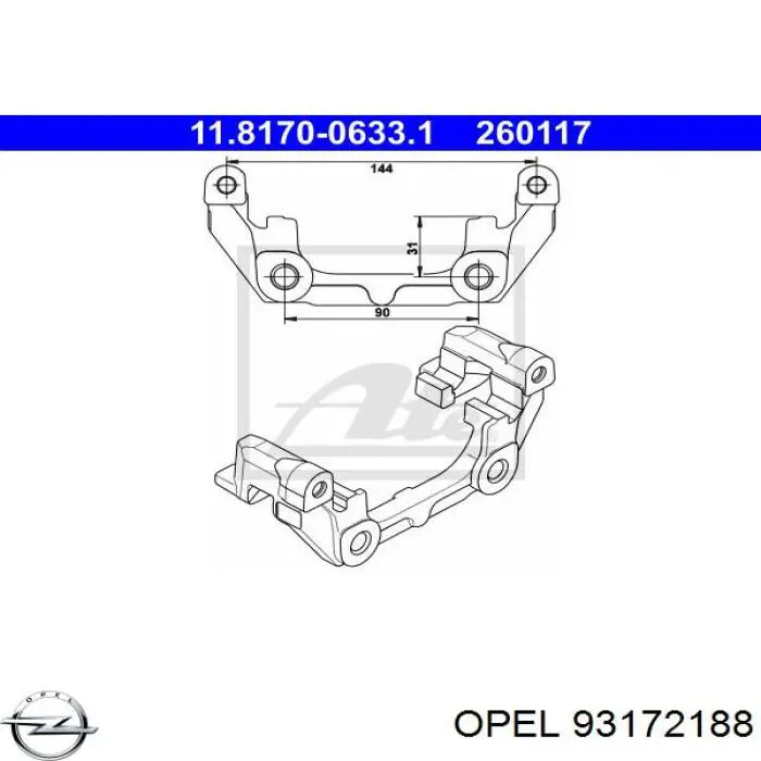 93172188 Opel скоба тормозного суппорта заднего