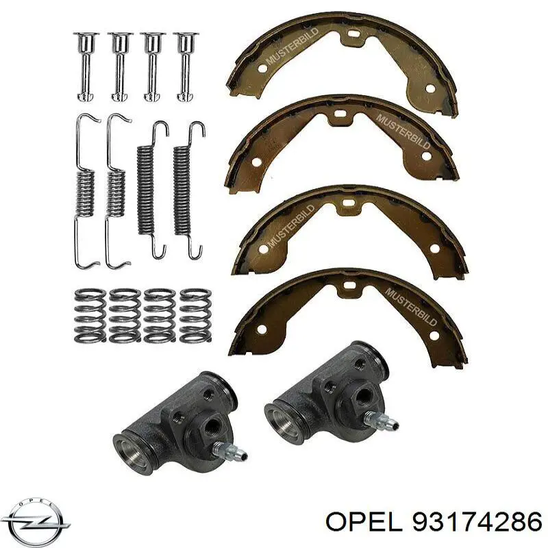 Установочный комплект задних барабанных колодок Opel 93174286 цена, от 6.42 USD