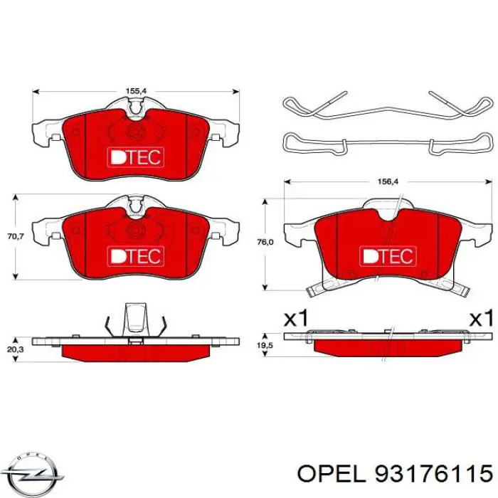 Передние тормозные колодки 93176115 Opel