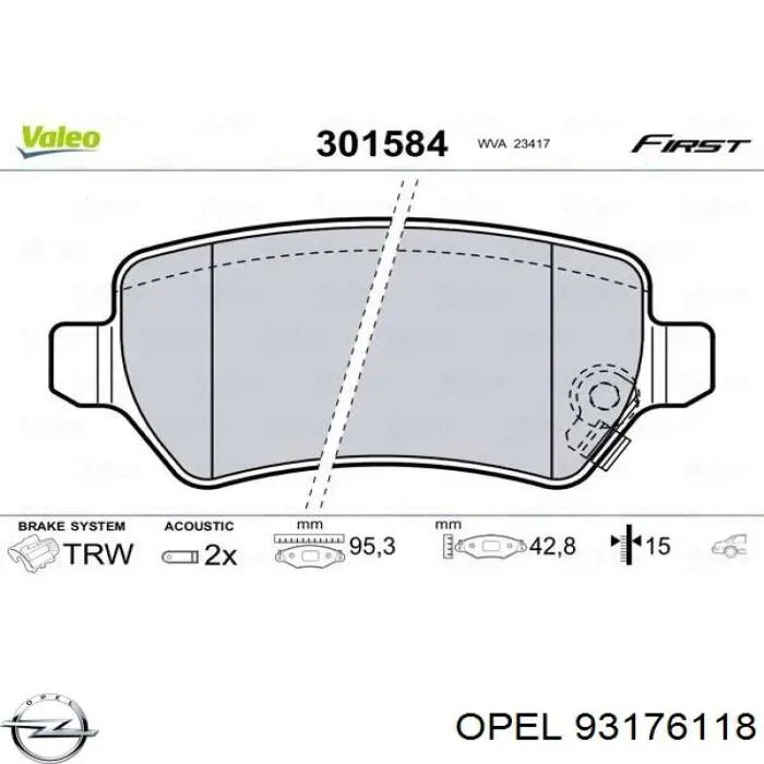 Задние тормозные колодки 93176118 Opel