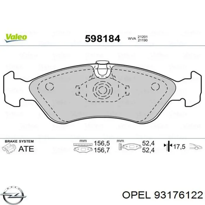 Купить 93176122 Opel Колодки тормозные