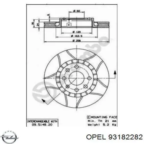 Передний тормозной диск Opel 93182282