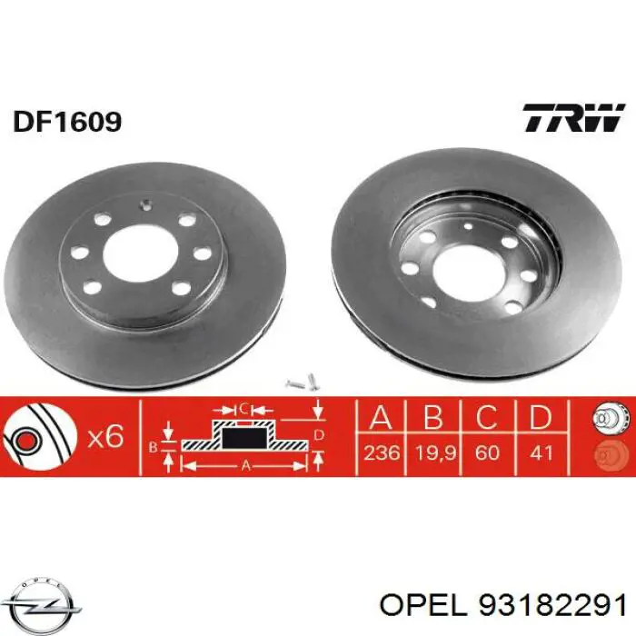 93182291 Opel диск тормозной передний