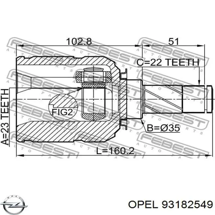 ШРУС внутренний передний Opel 93182549