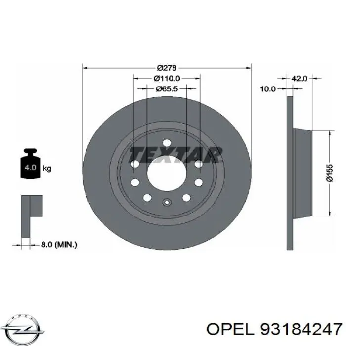 Тормозные диски 93184247 Opel