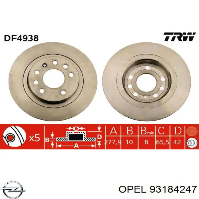 Купить 93184247 Opel Диск тормозной задний