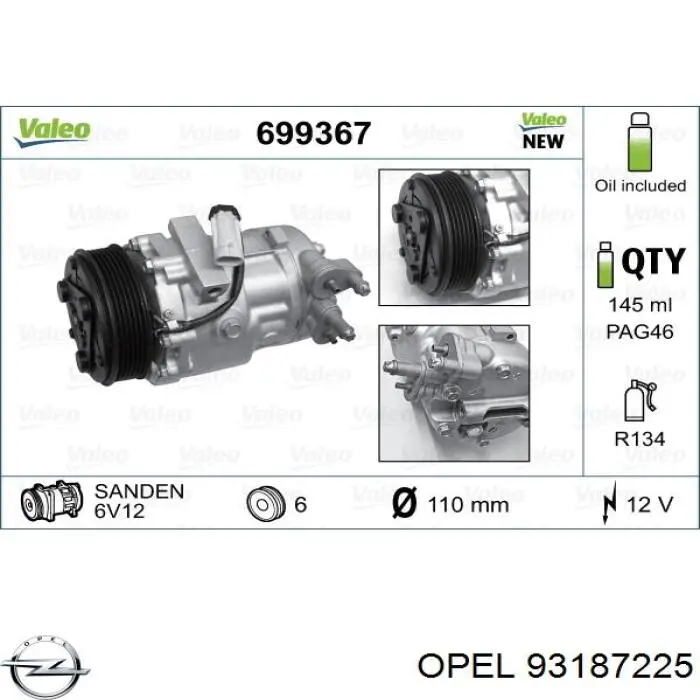 Компрессор кондиционера 93187225 Opel