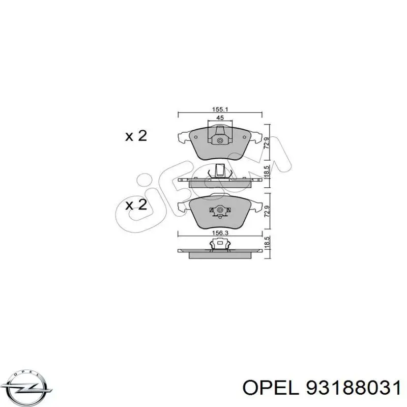 93188031 Opel передние тормозные колодки