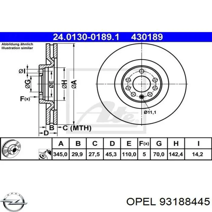 93188445 Opel диск тормозной передний