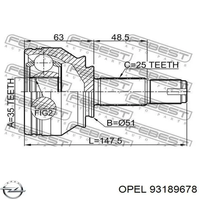 93189678 Opel junta homocinética externa dianteira