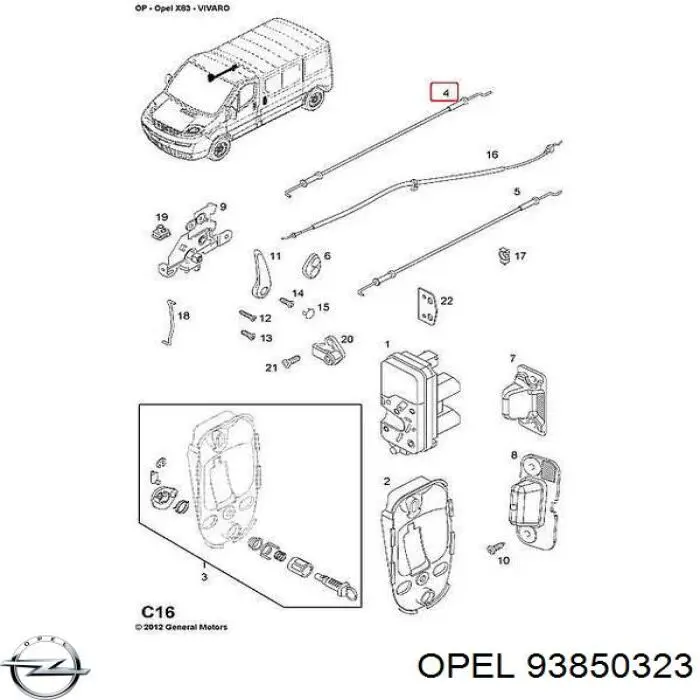 Купить 4416023 Opel Трос открывания боковой (сдвижной) двери