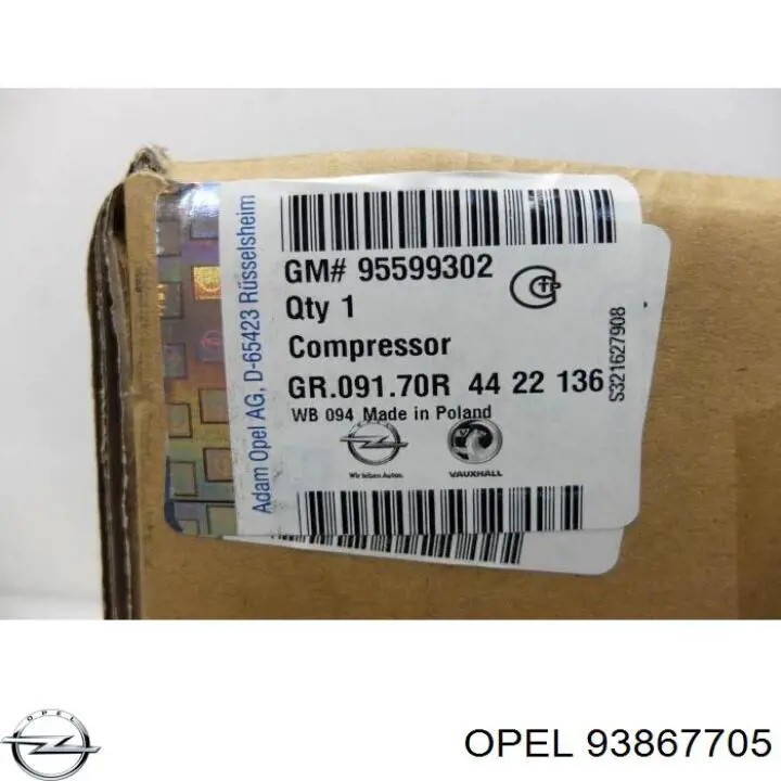 Компрессор системы кондиционирования Opel 93867705 цена, от 294.93 USD
