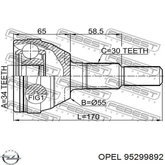 95299892 Opel semieixo (acionador dianteiro esquerdo)