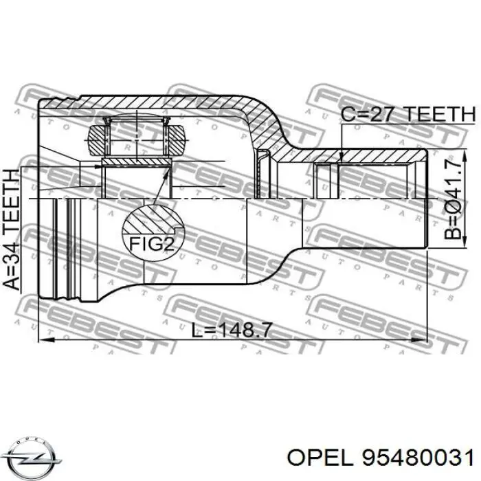 95480031 Opel semieixo (acionador dianteiro direito)