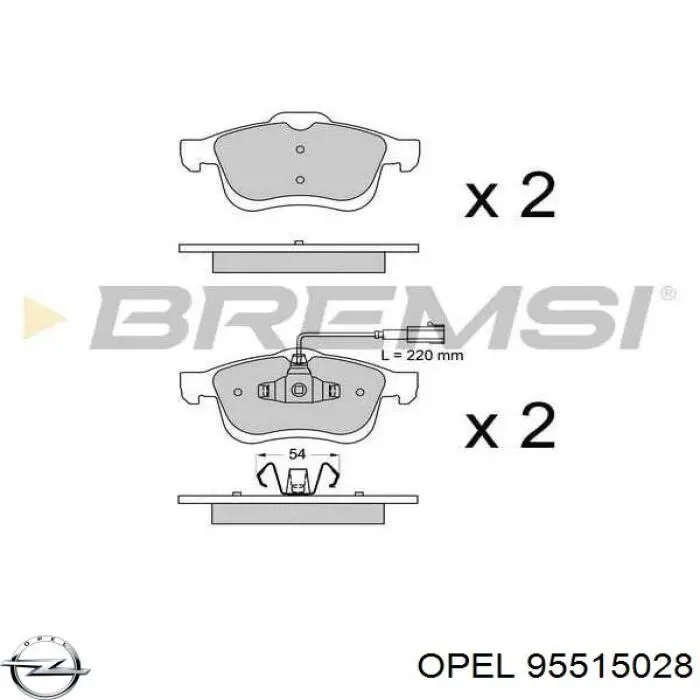 Передние тормозные колодки 95515028 Opel