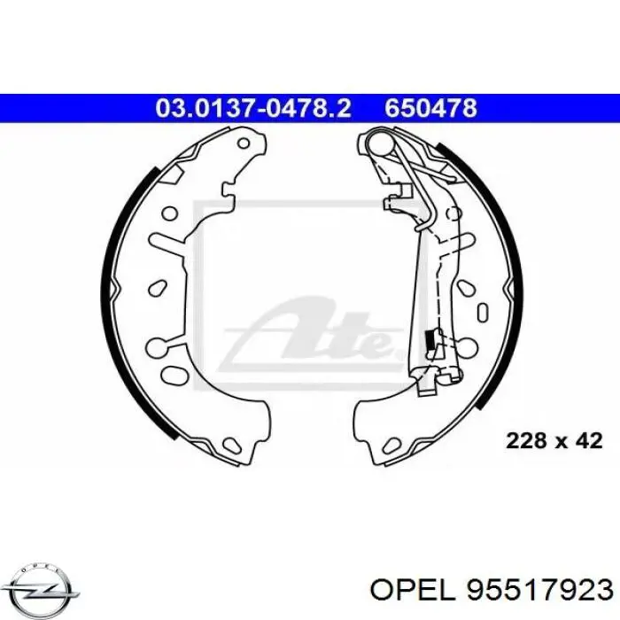 Задние барабанные колодки 95517923 Opel