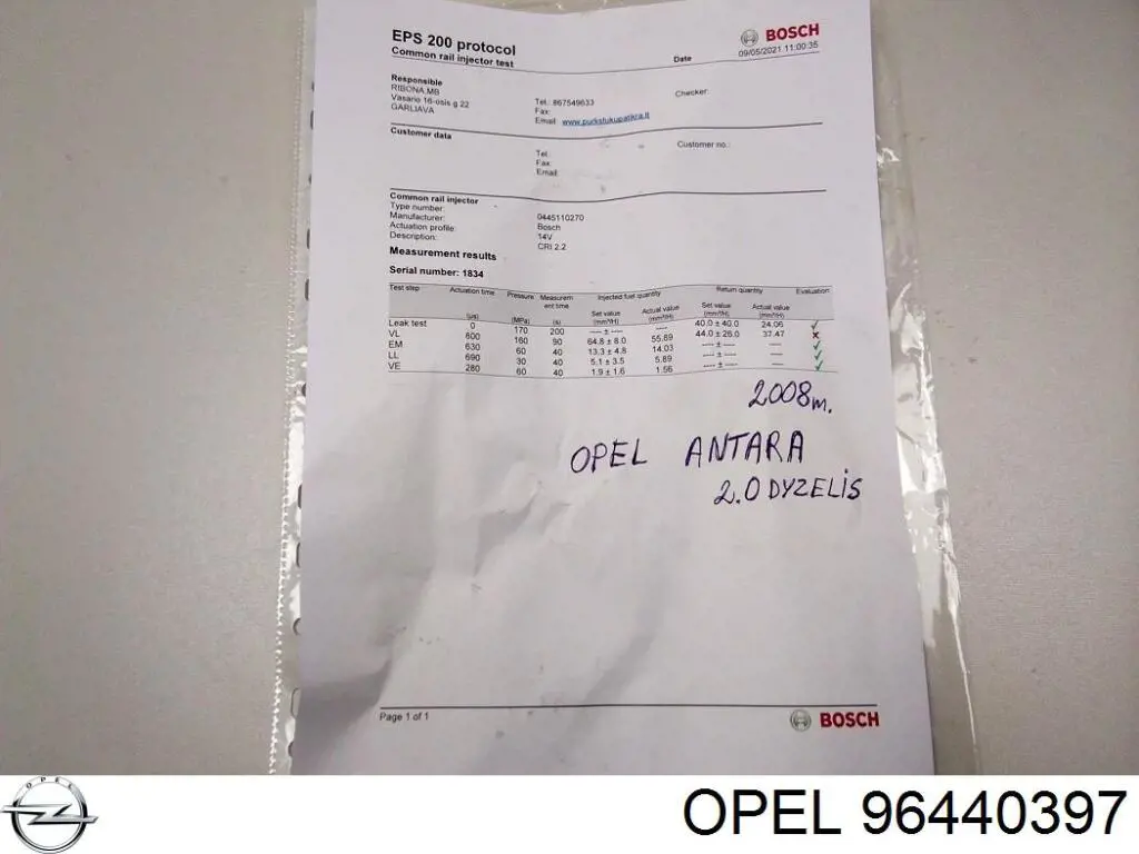 96440397 Opel injetor de injeção de combustível