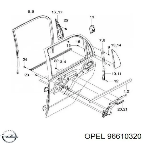 Уплотнитель двери задней правой (на двери) 96315705 General Motors
