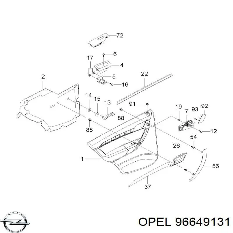 96649131 Opel moldura da porta traseira direita