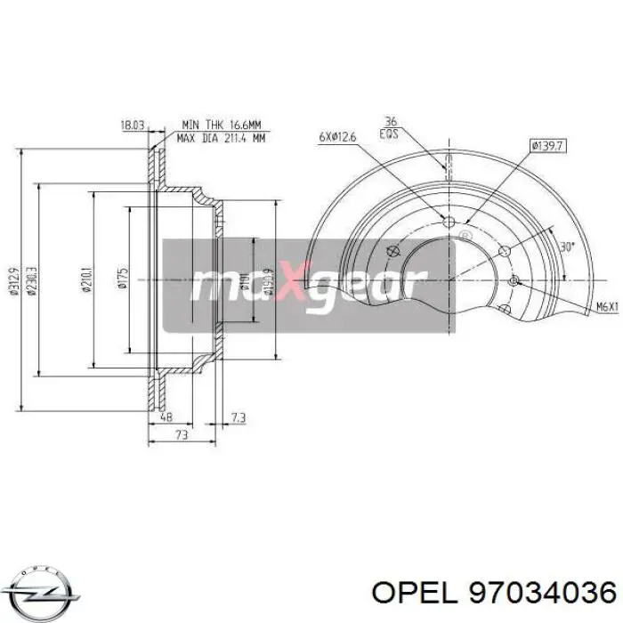 Тормозные диски 97034036 Opel