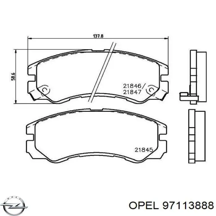 97113888 Opel колодки тормозные передние дисковые