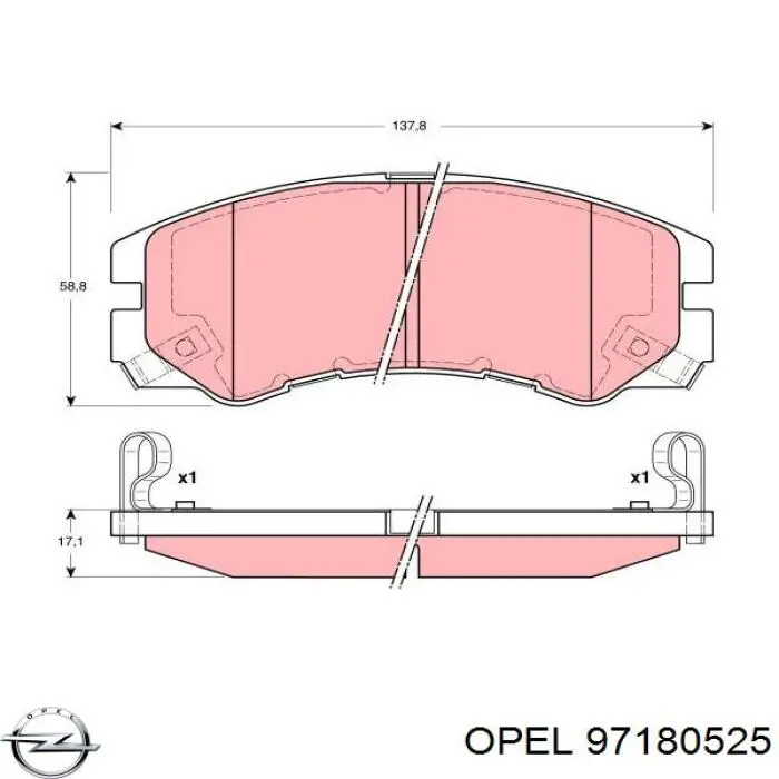 Передние тормозные колодки 97180525 Opel