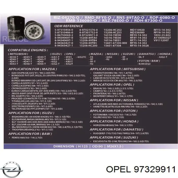 97329911 Opel filtro de óleo