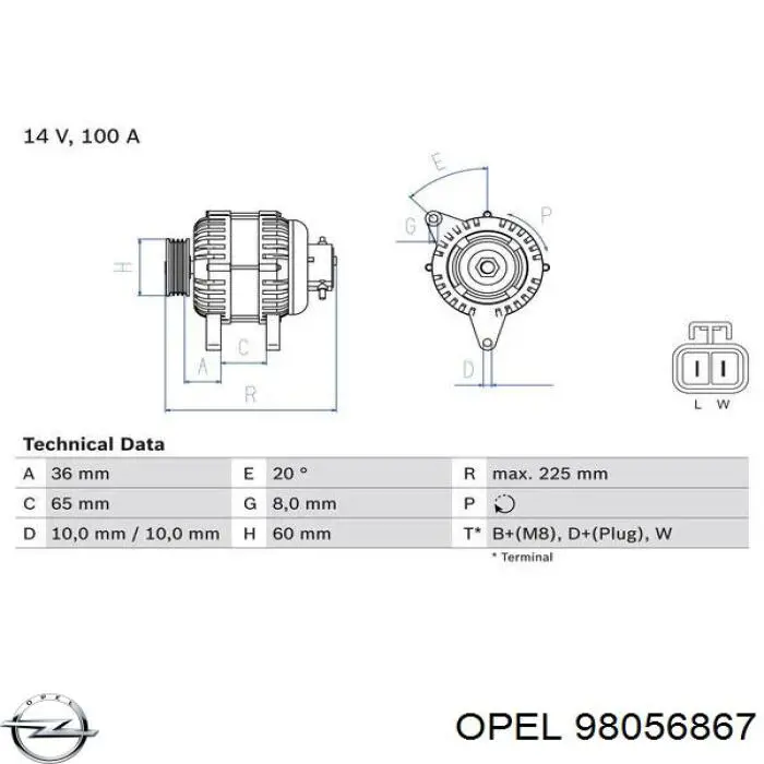 Автомобильный генератор Opel 98056867 цена, от 145.48 USD