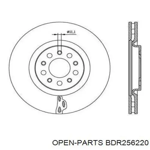 Передние тормозные диски BDR256220 Open Parts