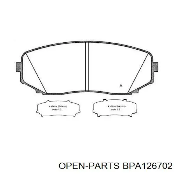 Передние тормозные колодки BPA126702 Open Parts