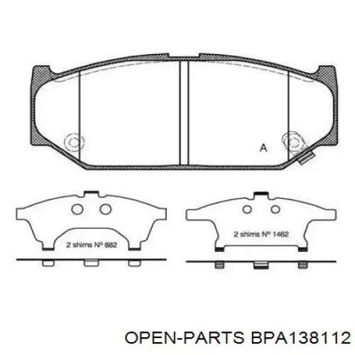 Передние тормозные колодки BPA138112 Open Parts