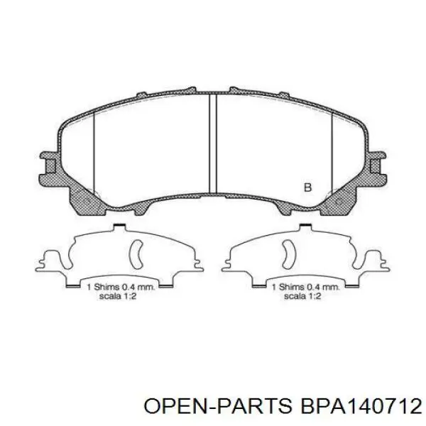 Pastillas de freno delanteras BPA140712 Open Parts