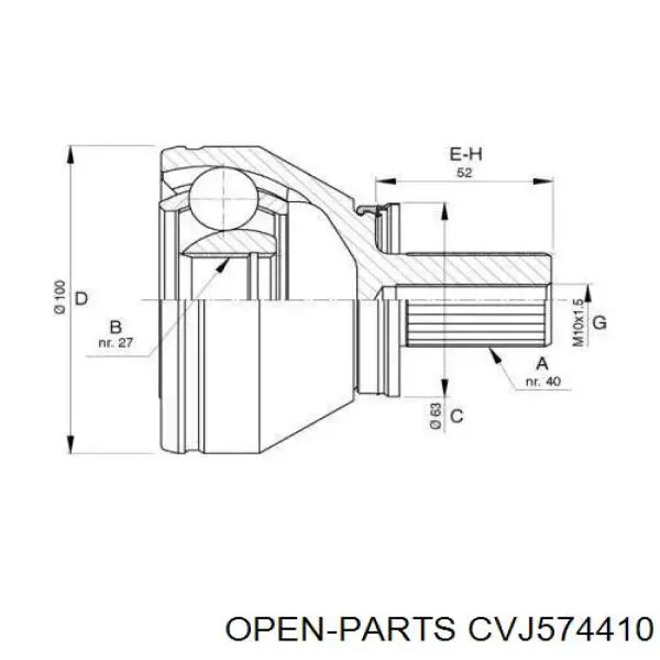 ШРУС наружный передний CVJ574410 Open Parts