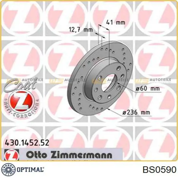 Передние тормозные диски BS0590 Optimal