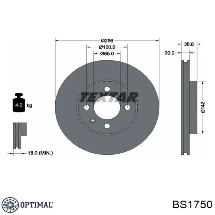 BS-1750 Optimal диск тормозной передний