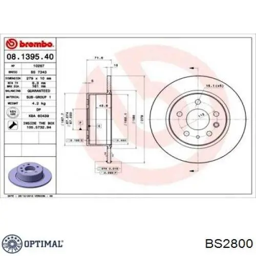 Купить BS2800 Optimal Диск тормозной задний