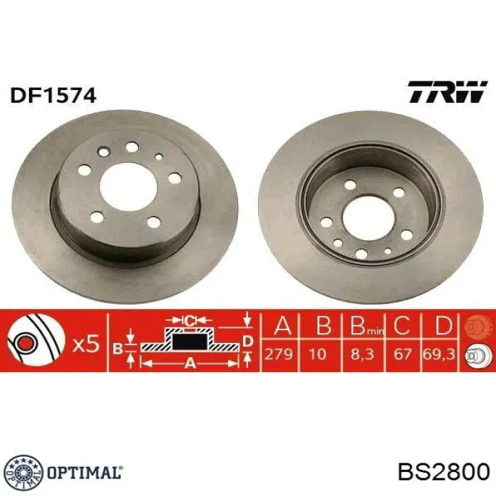 Задний тормозной диск Optimal BS2800 цена, от 27.57 USD