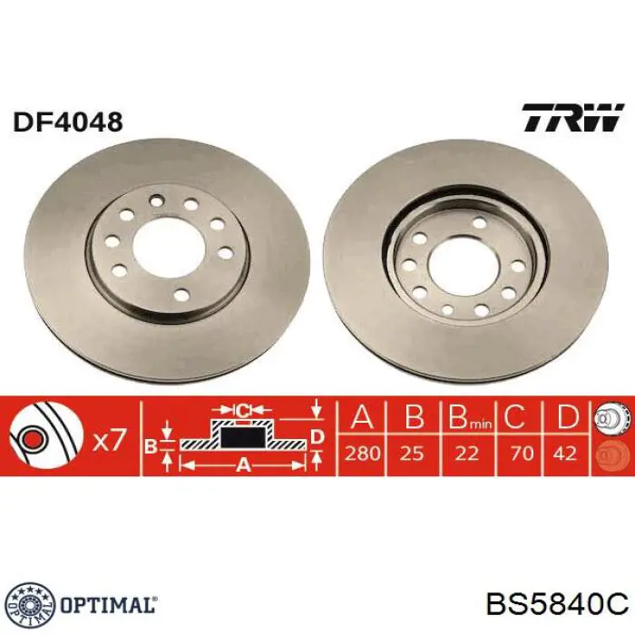 Передние тормозные диски BS5840C Optimal