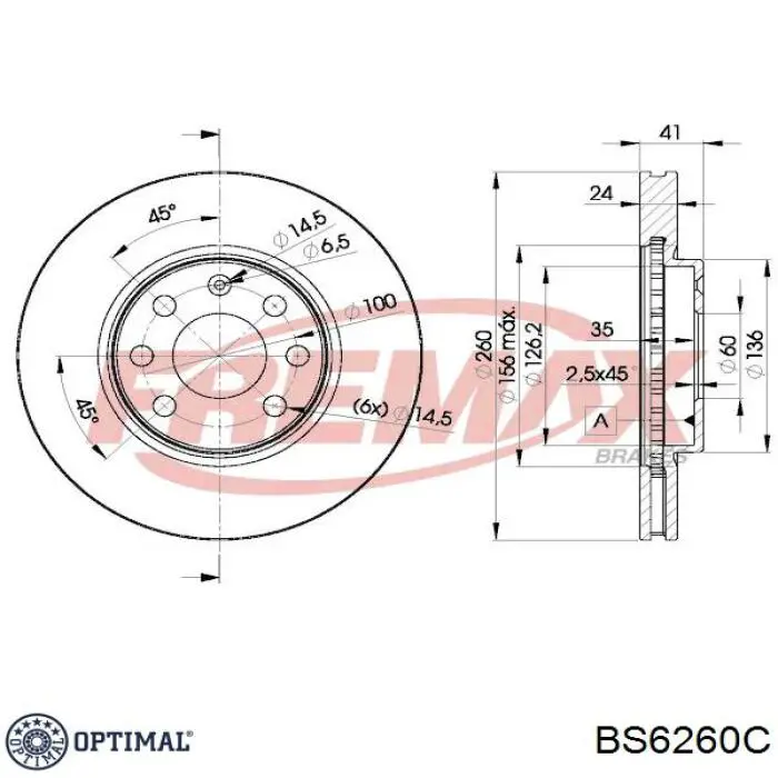 Тормоз дисковый передний Optimal BS6260C цена, от 29.52 USD