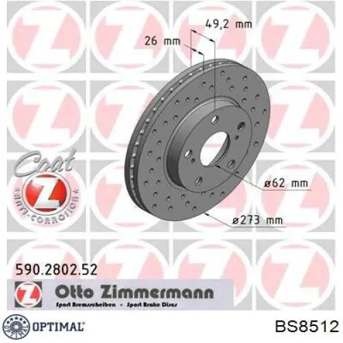 BS8512 Optimal Диск тормозной передний