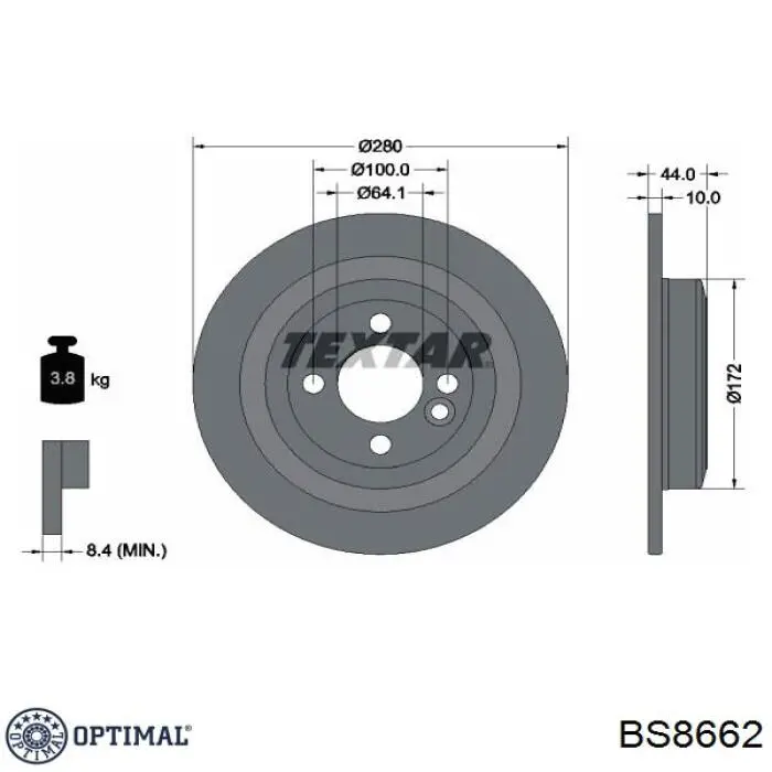 Задний тормозной диск Optimal BS8662 цена, от 19.33 USD